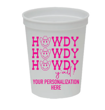 Load image into Gallery viewer, Personalized &#39;Howdy Cowboy&#39; Cups 16oz Plastic Stadium Cups
