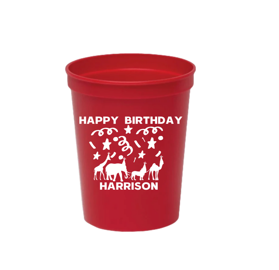 Personalized 'Party Animals' Cups 16oz Plastic Stadium Cups