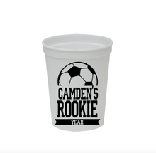 Load image into Gallery viewer, Personalized Soccer Rookie Year Sports Cups 16oz Plastic Stadium Cups
