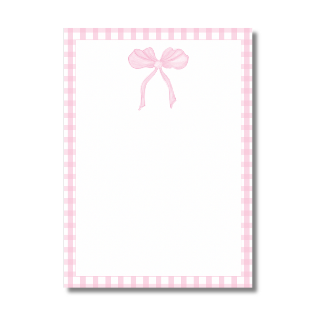 Watercolor Bow & Pink Gingham Trim Notepad