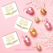 Load image into Gallery viewer, PRINTABLE Happy Holidays with Laurel and Pink Bow Gift Tags (Sheet of 6)
